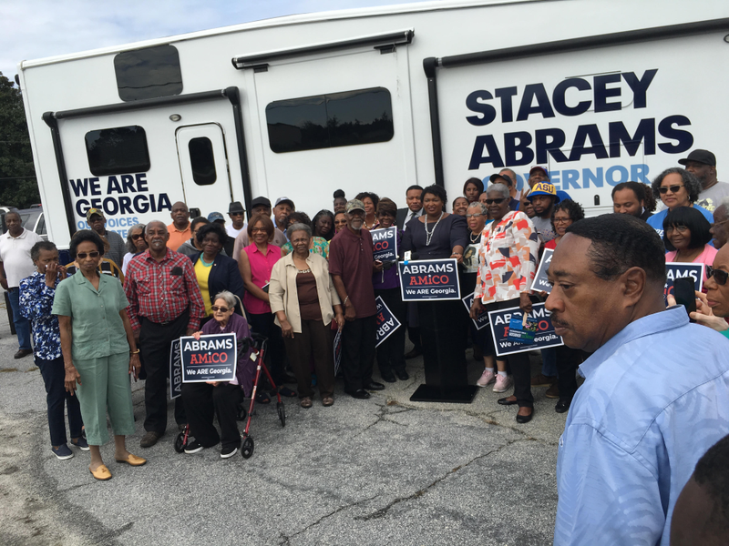 Stacey Abrams supporters posing for a photo with the candidate in Waynesboro, Ga., on Tuesday, Oct. 16, 2018.